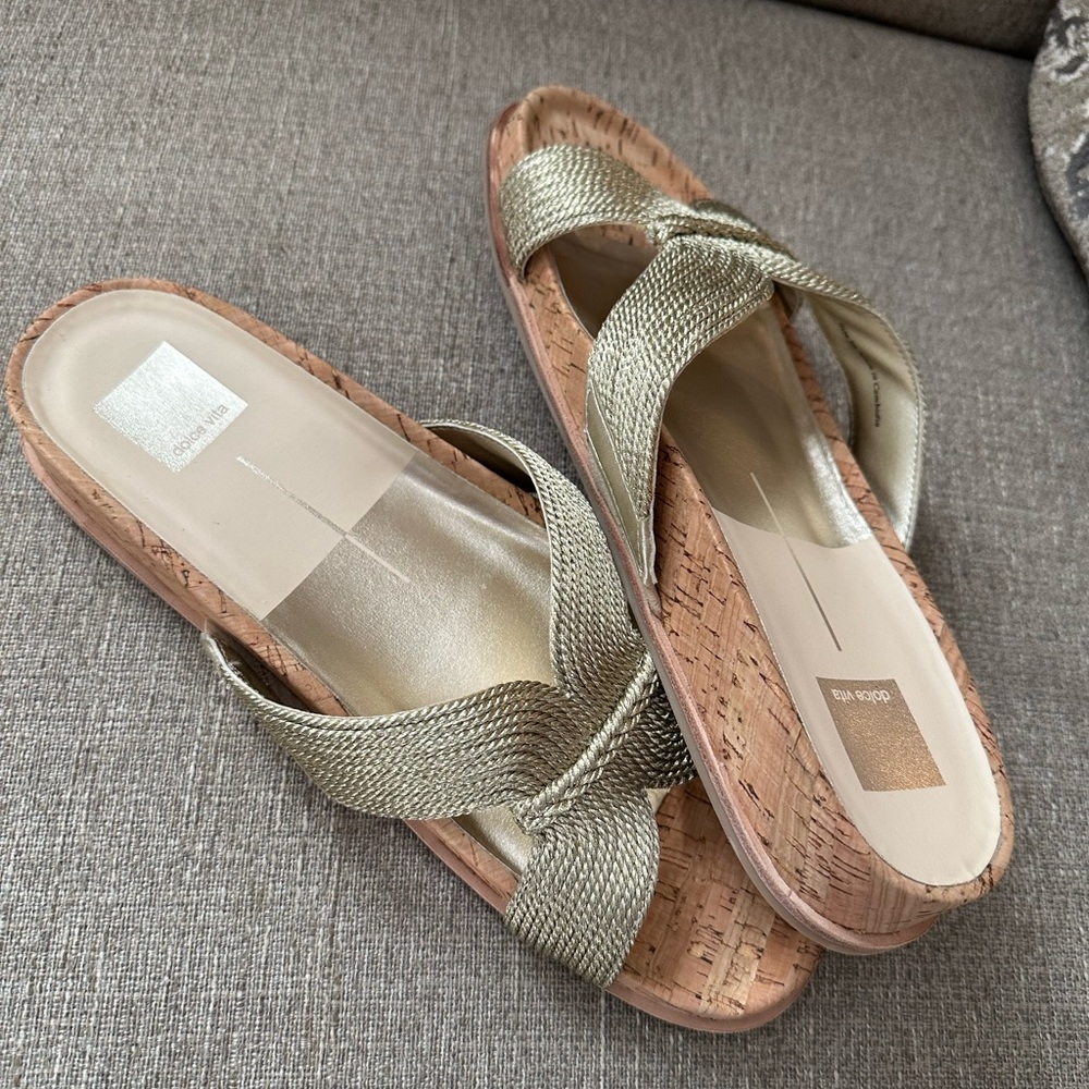 Dolce Vita Gold Woven Cork Sandals - Picture 7 of 7